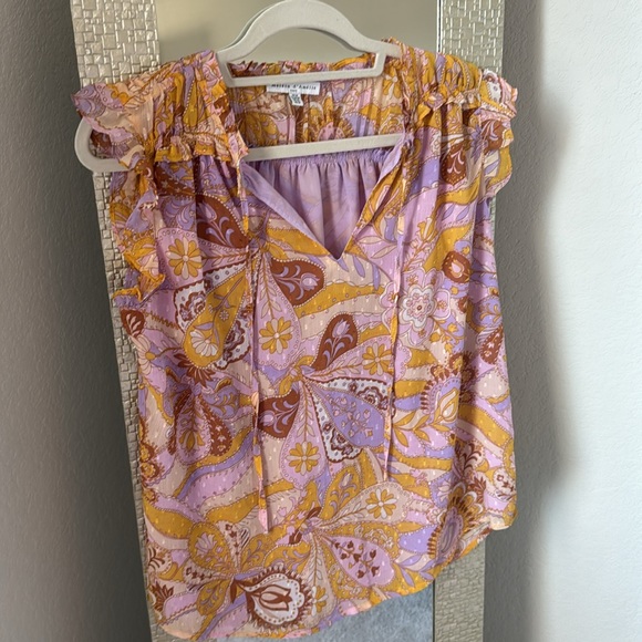 Maison D'Amelie Anthropologie Women's Floral Tie Neck Blouse Top Size Medium - Picture 3 of 5